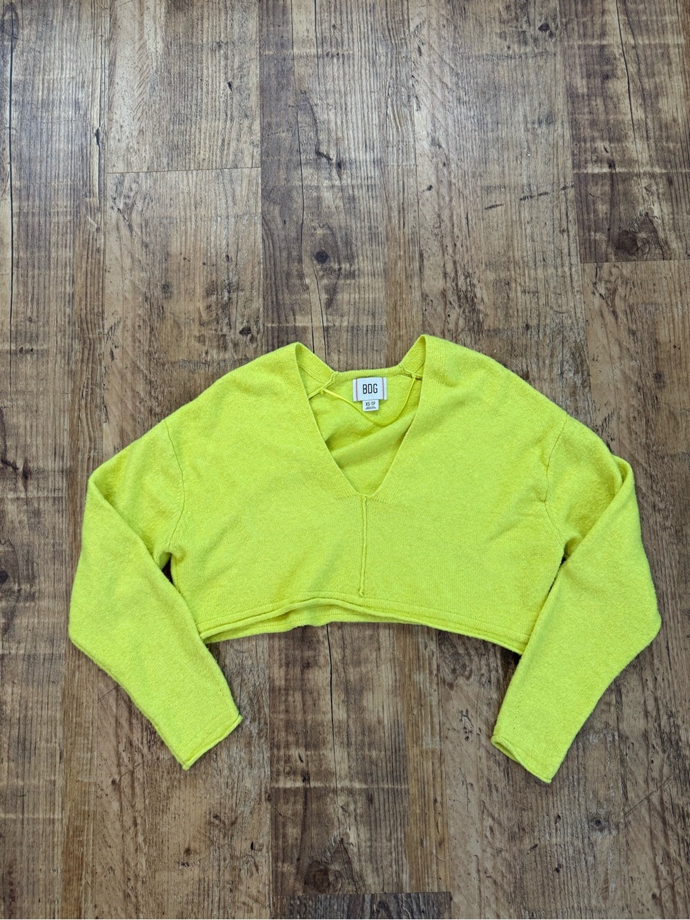 BDG Neon Lime Cropped V-Neck Pullover